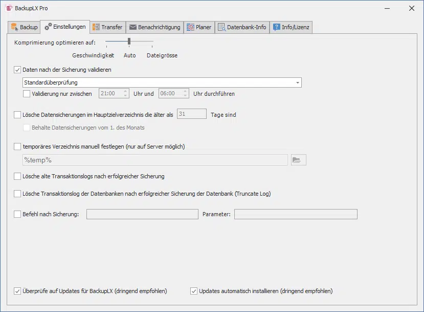 BackupLX Pro - Einstellungen