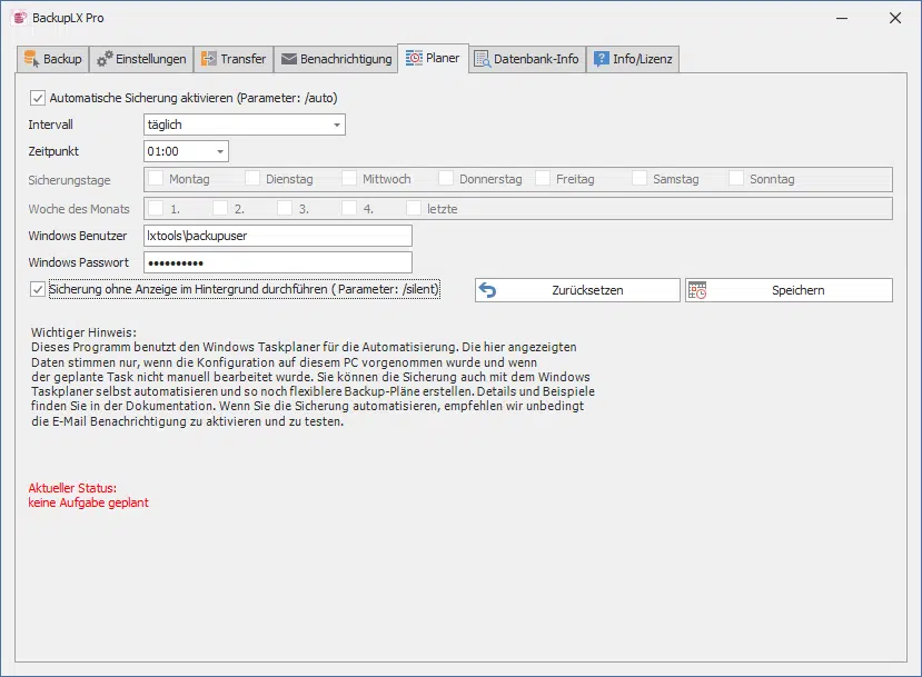 BackupLX Pro - Planer