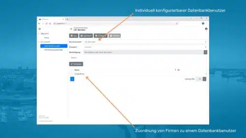 LX Connect - Individuell konfigurierbarer Datenbankbenutzer