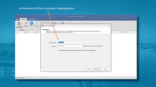 LX Data Warehouse: Anmeldung mit den Lexware-Zugangsdaten