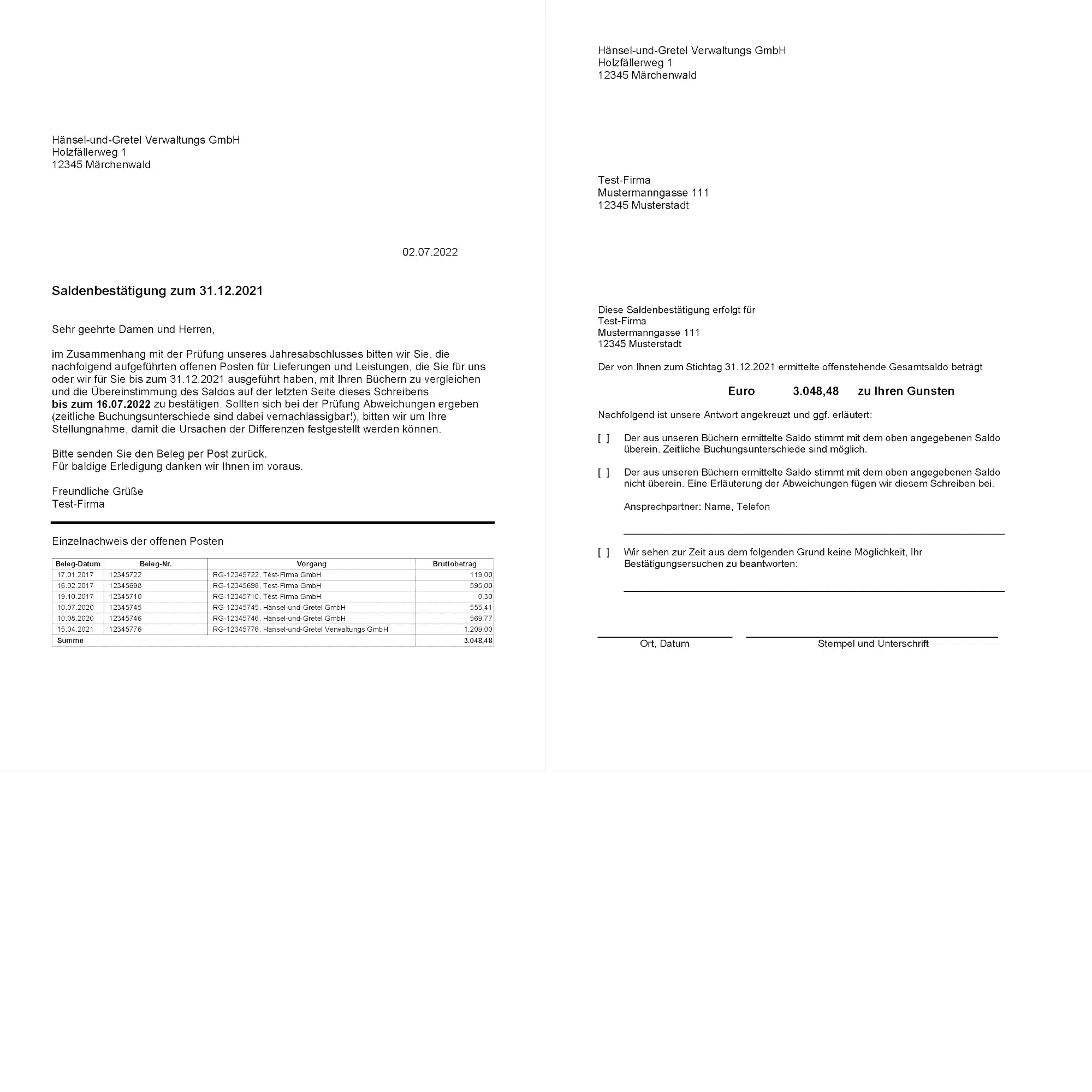Blick ins Produkt: LexSHOP Saldenbestätigung