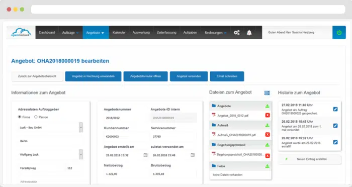 Auftragsverwaltung in openHandwerk