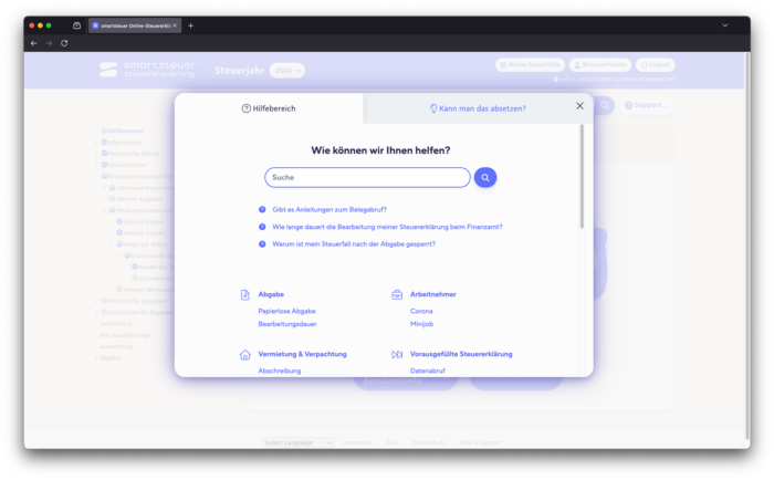 Smartsteuer Hilfebereich