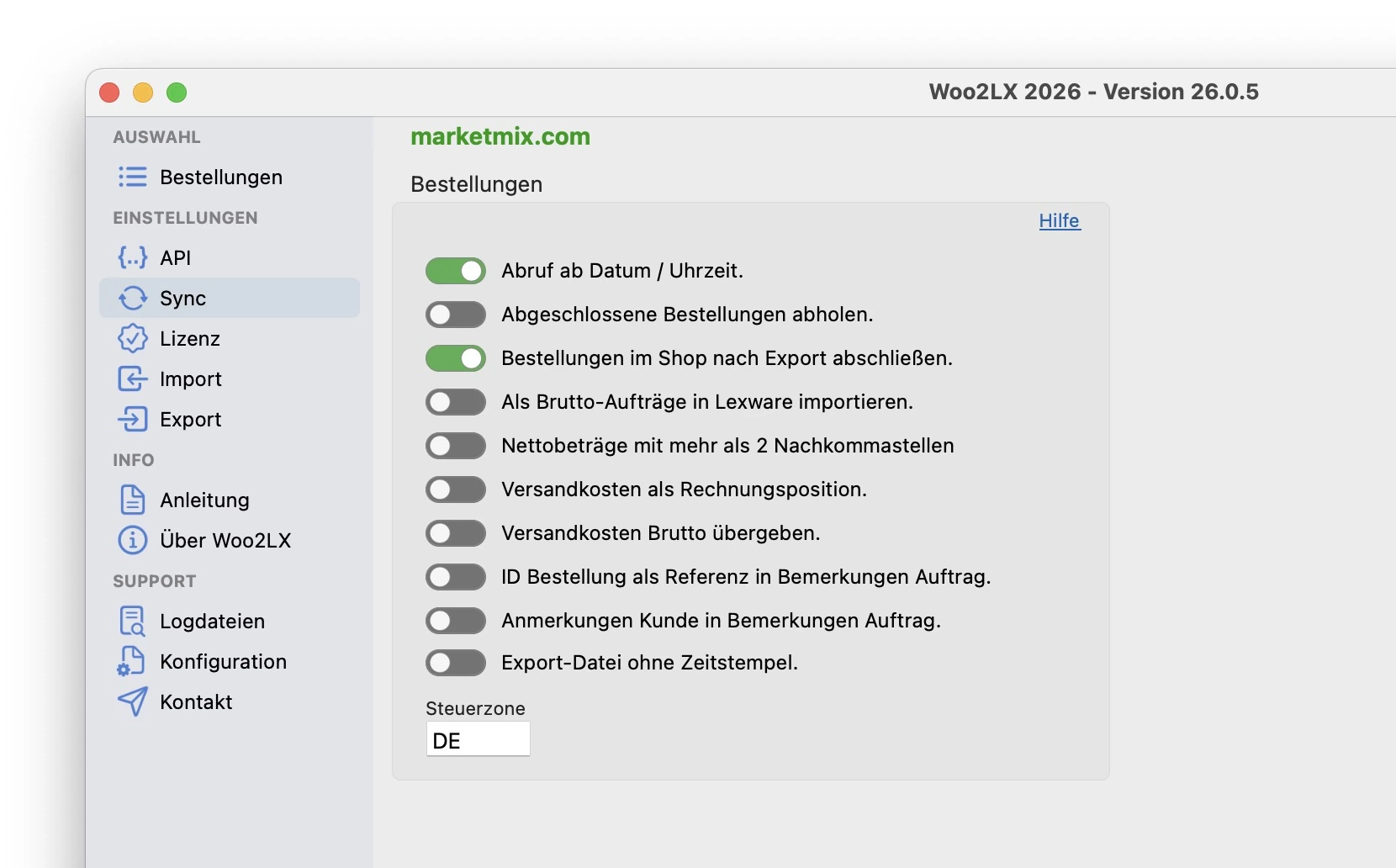Die Benutzer-Oberfläche von Woo2LX